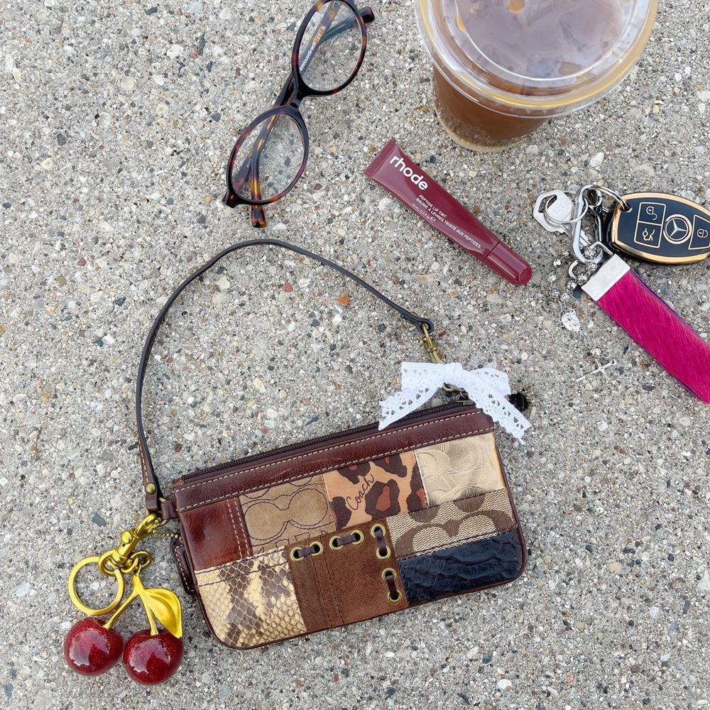 Coach Multicolor Patchwork Wristlet with Cherry Charm